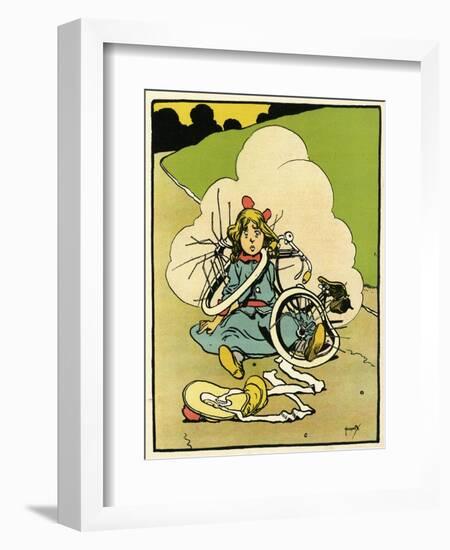 Bicycle, Girl Falls Off-John Hassall-Framed Art Print