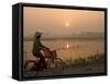 Bicycle in the Morning Mist at Sunrise, Limestone Mountain Scenery, Tam Coc, South of Hanoi-Christian Kober-Framed Stretched Canvas