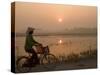 Bicycle in the Morning Mist at Sunrise, Limestone Mountain Scenery, Tam Coc, South of Hanoi-Christian Kober-Stretched Canvas