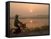 Bicycle in the Morning Mist at Sunrise, Limestone Mountain Scenery, Tam Coc, South of Hanoi-Christian Kober-Framed Stretched Canvas