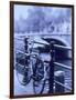 Bicycle on Rail by Canal, Amsterdam, Netherlands-Walter Bibikow-Framed Photographic Print