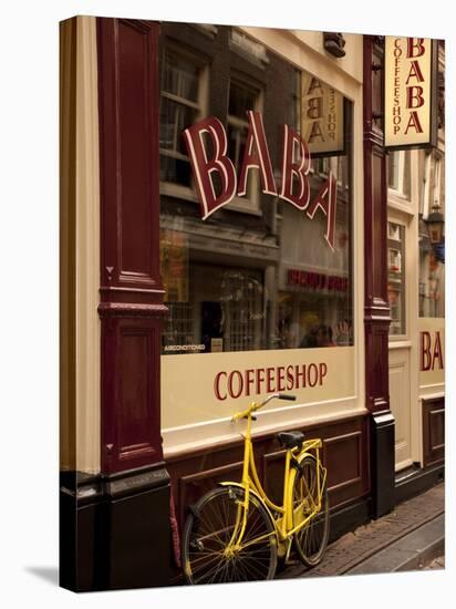 Bicycle Outside Coffee Shop, Amsterdam, Holland, Europe-Frank Fell-Stretched Canvas