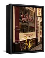 Bicycle Outside Coffee Shop, Amsterdam, Holland, Europe-Frank Fell-Framed Stretched Canvas