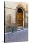 Bicycle parked outside front door, Lucca, Tuscany, Italy, Europe-John Guidi-Stretched Canvas