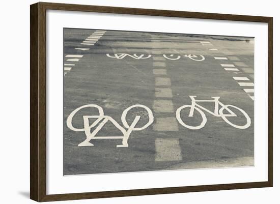 Bicycle Path Road Markings, Vancouver, British Columbia, Canada-Walter Bibikow-Framed Photographic Print