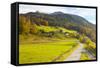 Bicycle Path Through Rural Mountain Landscape in Autumn-Miles Ertman-Framed Stretched Canvas