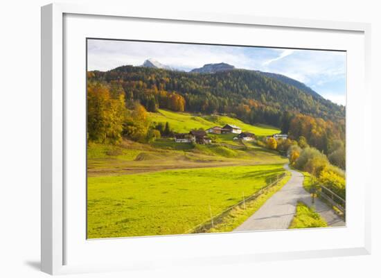 Bicycle Path Through Rural Mountain Landscape in Autumn-Miles Ertman-Framed Photographic Print