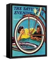 "Bicycle Ride," Saturday Evening Post Cover, August 16, 1941-Douglas Crockwell-Framed Stretched Canvas