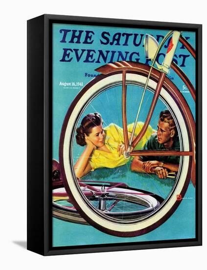 "Bicycle Ride," Saturday Evening Post Cover, August 16, 1941-Douglas Crockwell-Framed Stretched Canvas