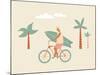 Bicycle Rider with Surfboard on the Beach-Tasiania-Mounted Art Print