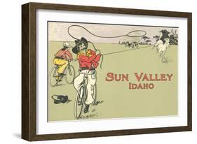 Bicycle Roping, Sun Valley, Idaho-null-Framed Art Print