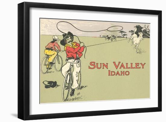 Bicycle Roping, Sun Valley, Idaho-null-Framed Art Print