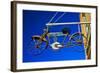 Bicycle sign outside store, Virginia City, MT-null-Framed Photographic Print