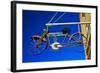 Bicycle sign outside store, Virginia City, MT-null-Framed Photographic Print