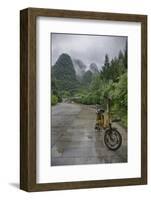 Bicycle sits in front of the Guilin Mountains, Guilin, Yangshuo, China-Josh Anon-Framed Photographic Print