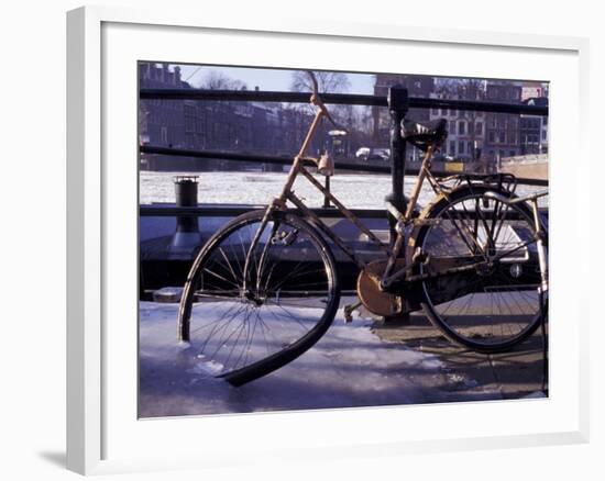 Bicycle Stuck in Frozen Canal, Amsterdam, Netherlands-Michele Molinari-Framed Photographic Print