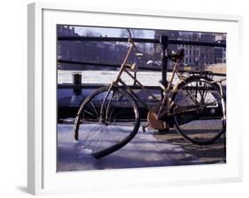 Bicycle Stuck in Frozen Canal, Amsterdam, Netherlands-Michele Molinari-Framed Photographic Print