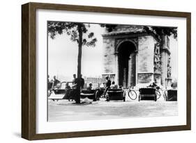 Bicycle Taxis in the Place D'Etoile by the Arc De Triomphe, German-Occupied Paris, August 1943-null-Framed Giclee Print