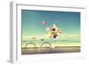 Bicycle Vintage with Heart Balloon on Beach Blue Sky Concept of Love in Summer and Wedding-jakkapan-Framed Photographic Print