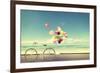 Bicycle Vintage with Heart Balloon on Beach Blue Sky Concept of Love in Summer and Wedding-jakkapan-Framed Photographic Print