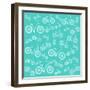 Bicycle White Silhouette Blue Seamless Pattern-Frimufilms-Framed Art Print