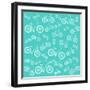 Bicycle White Silhouette Blue Seamless Pattern-Frimufilms-Framed Art Print