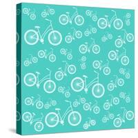 Bicycle White Silhouette Blue Seamless Pattern-Frimufilms-Stretched Canvas