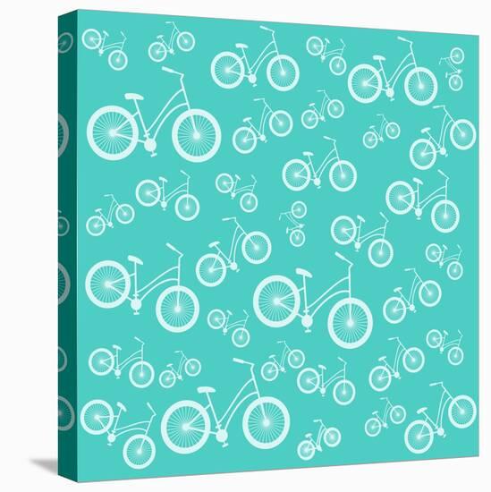 Bicycle White Silhouette Blue Seamless Pattern-Frimufilms-Stretched Canvas