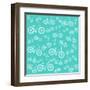 Bicycle White Silhouette Blue Seamless Pattern-Frimufilms-Framed Art Print