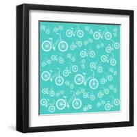 Bicycle White Silhouette Blue Seamless Pattern-Frimufilms-Framed Art Print