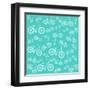 Bicycle White Silhouette Blue Seamless Pattern-Frimufilms-Framed Art Print