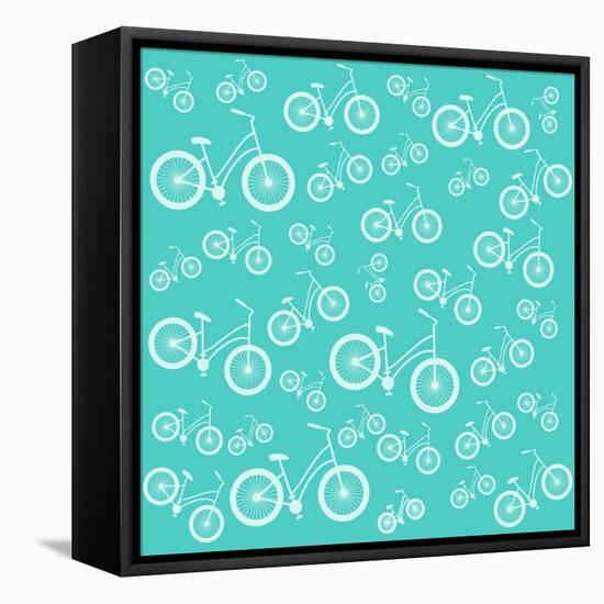 Bicycle White Silhouette Blue Seamless Pattern-Frimufilms-Framed Stretched Canvas