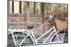 Bicycle with a Basket of a Dried Bouquet Flower Stand in Front of Wooden and Rustic House Backgroun-WichitS-Mounted Photographic Print