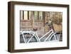 Bicycle with a Basket of a Dried Bouquet Flower Stand in Front of Wooden and Rustic House Backgroun-WichitS-Framed Photographic Print