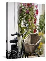 Bicycle with Basket and Hollyhocks, Ars-En-Re, Ile De Re, Charente-Maritime, France, Europe-Peter Richardson-Stretched Canvas