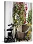 Bicycle with Basket and Hollyhocks, Ars-En-Re, Ile De Re, Charente-Maritime, France, Europe-Peter Richardson-Stretched Canvas