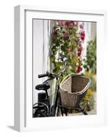 Bicycle with Basket and Hollyhocks, Ars-En-Re, Ile De Re, Charente-Maritime, France, Europe-Peter Richardson-Framed Photographic Print