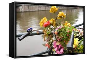 Bicycle with Flowers beside a Canal-Guido Cozzi-Framed Stretched Canvas