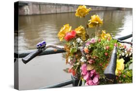 Bicycle with Flowers beside a Canal-Guido Cozzi-Stretched Canvas