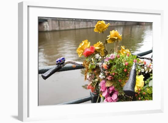 Bicycle with Flowers beside a Canal-Guido Cozzi-Framed Photographic Print