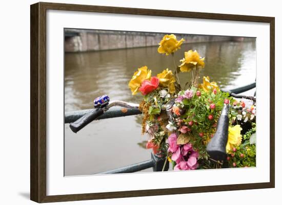 Bicycle with Flowers beside a Canal-Guido Cozzi-Framed Photographic Print