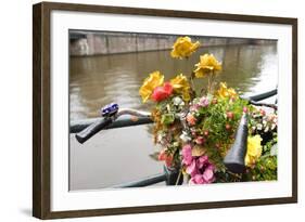 Bicycle with Flowers beside a Canal-Guido Cozzi-Framed Photographic Print