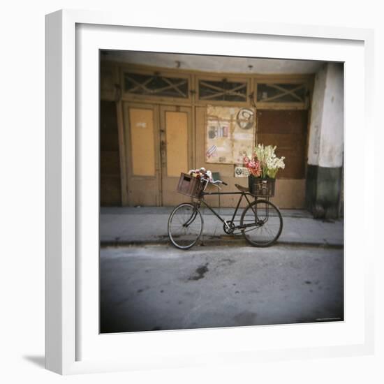 Bicycle with Flowers in Basket, Havana Centro, Havana, Cuba, West Indies, Central America-Lee Frost-Framed Photographic Print