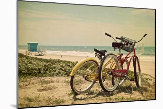 Bicycles and Beach Scene-Lantern Press-Mounted Art Print