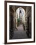 Bicycles and motorcycles parked in an alley off the Rue de la Scala, Essaouira, Morocco-null-Framed Photographic Print