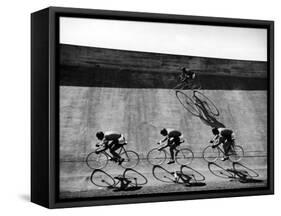 Bicycles Forming Distorted Designs on Track as Peddlers Grind Away in the 4,000 Meter Team Pursuit-Ralph Crane-Framed Stretched Canvas