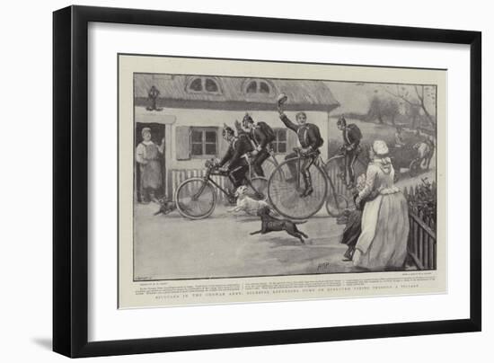 Bicycles in the German Army, Soldiers Returning Home on Furlough Riding Through a Village-Henry Marriott Paget-Framed Giclee Print