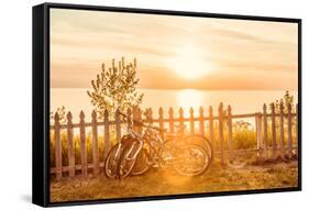 Bicycles Leaning on a Fence by the Beach-soupstock-Framed Stretched Canvas