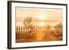 Bicycles Leaning on a Fence by the Beach-soupstock-Framed Photographic Print