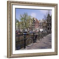 Bicycles on a Bridge Across the Canal at Herengracht in Amsterdam, Holland-Roy Rainford-Framed Photographic Print